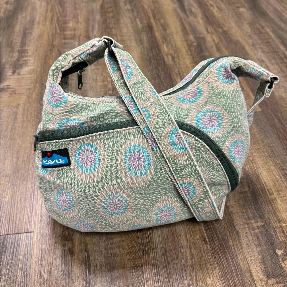 Kavu Sage Green Floral Pattern Crossbody Bag Distressed Limited Edition - Picture 6 of 16